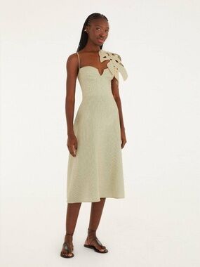 FARM Rio • Monstera 3D A-Line Linen Midi Dress
